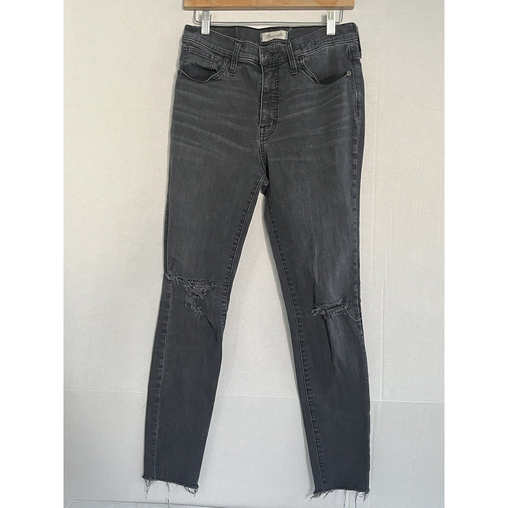 madewell women's 30 destroyed 9" mid-rise skinny jeans frayed hem cotton blend